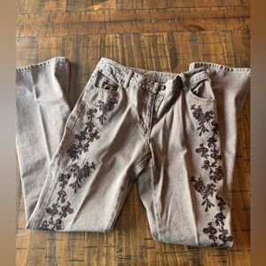 Vintage Jeanology Embroidered Floral Jeans Y2K Brown Denim Size 4